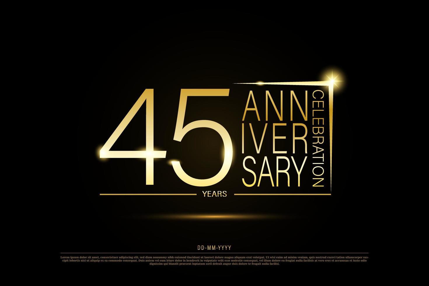 45 year golden anniversary gold logo on black background, vector design for celebration.