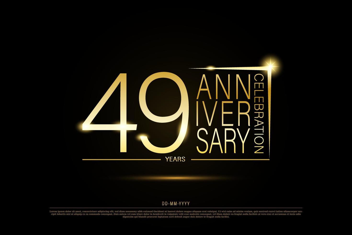 Logotipo de oro de aniversario de oro de 49 años sobre fondo negro, diseño vectorial para celebración. vector