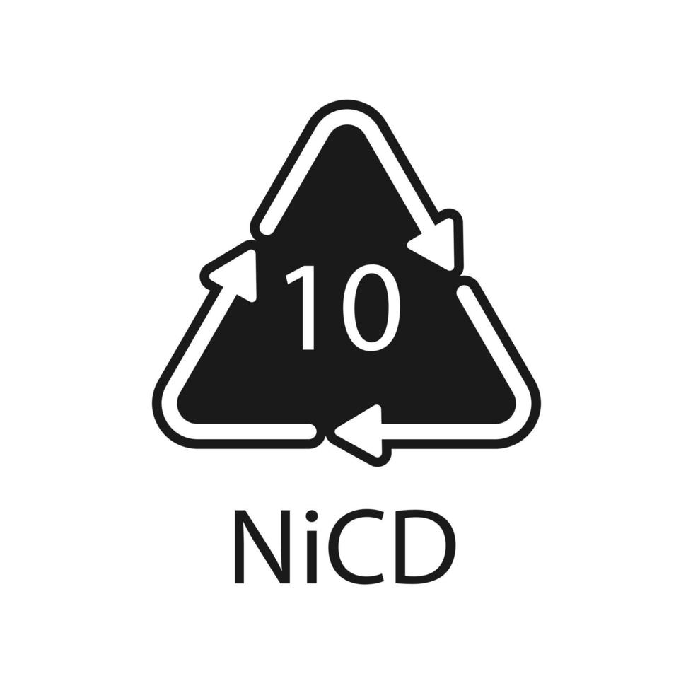 Battery recycling code 10 NiCD . Vector illustration