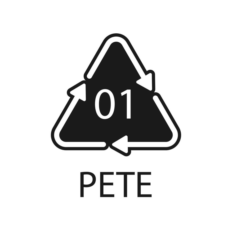 PETE 01 recycling code symbol. Plastic recycling vector polyethylene sign.