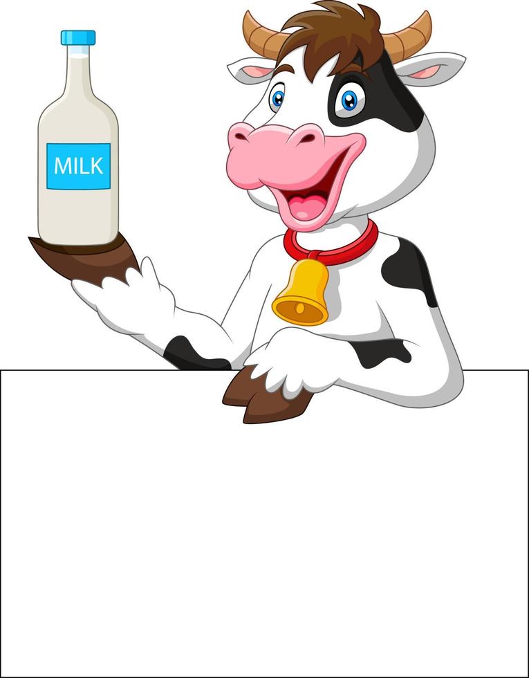 Cute cow cartoon with blank sign vector