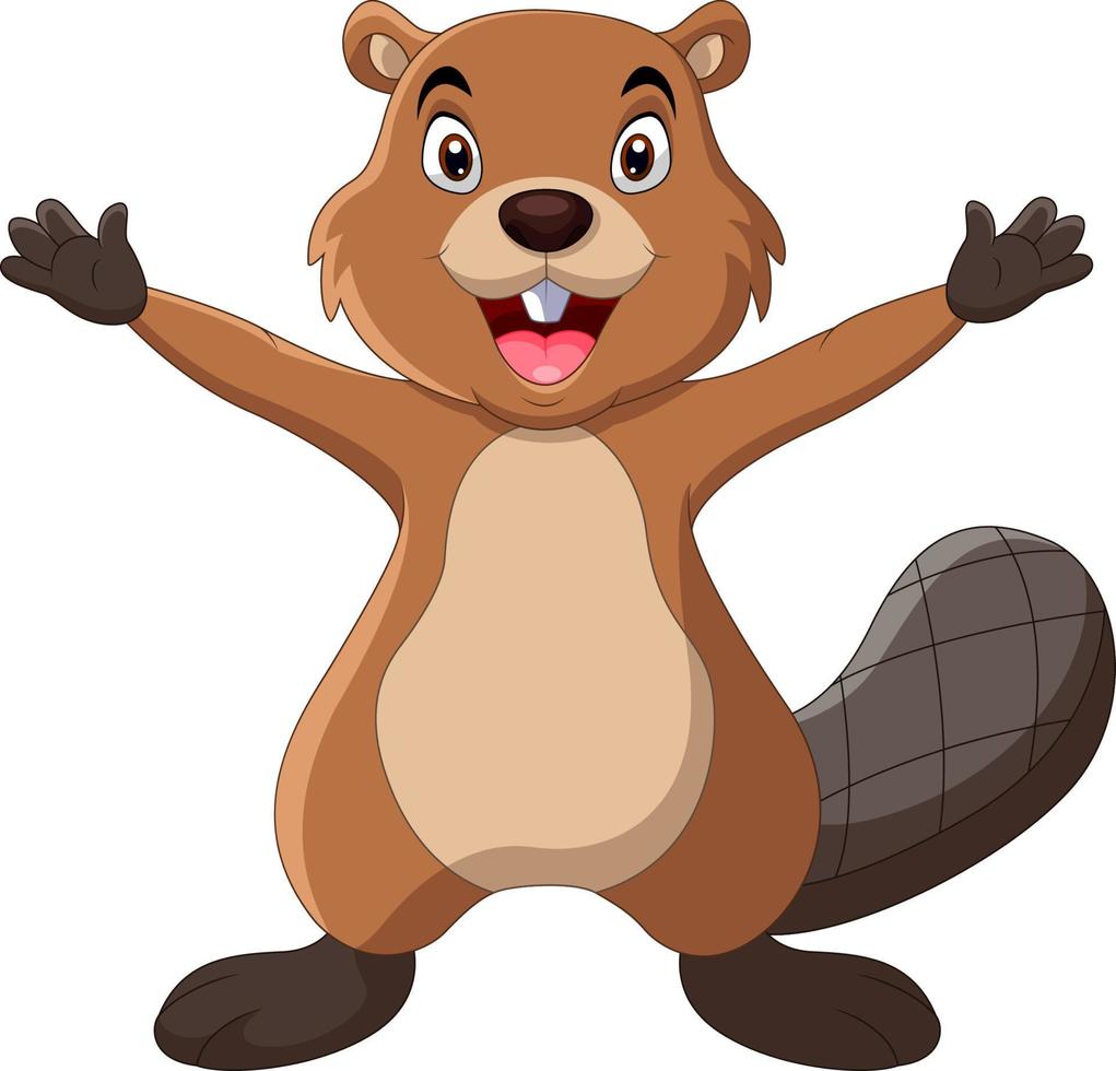 Cartoon funny beaver pose waving vector