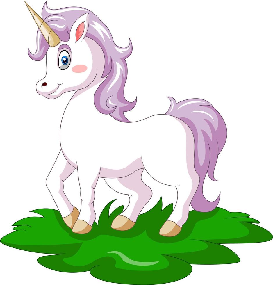 una linda caricatura feliz de unicornio vector