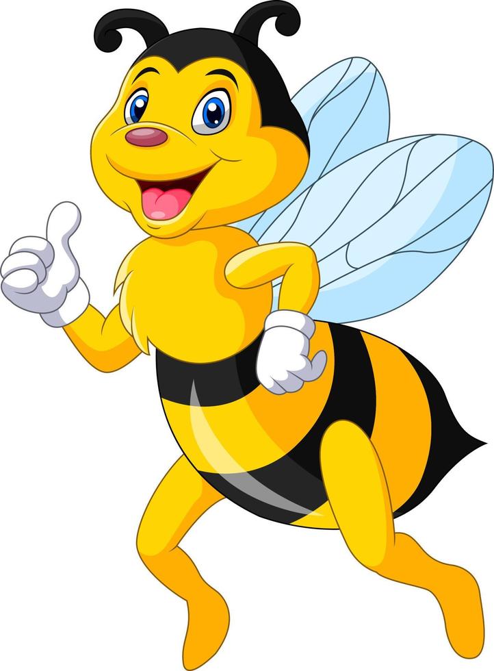 Cartoon happy bee giving thumbs up vector