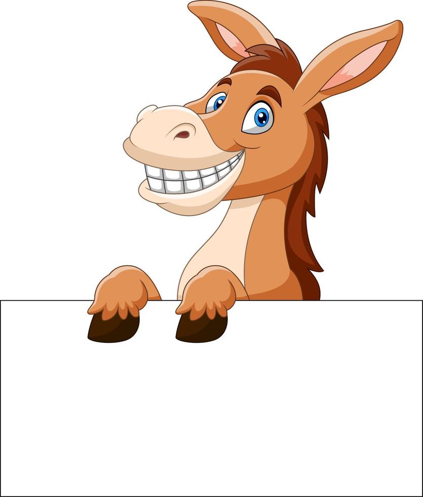 Cartoon funny donkey holding blank sign vector