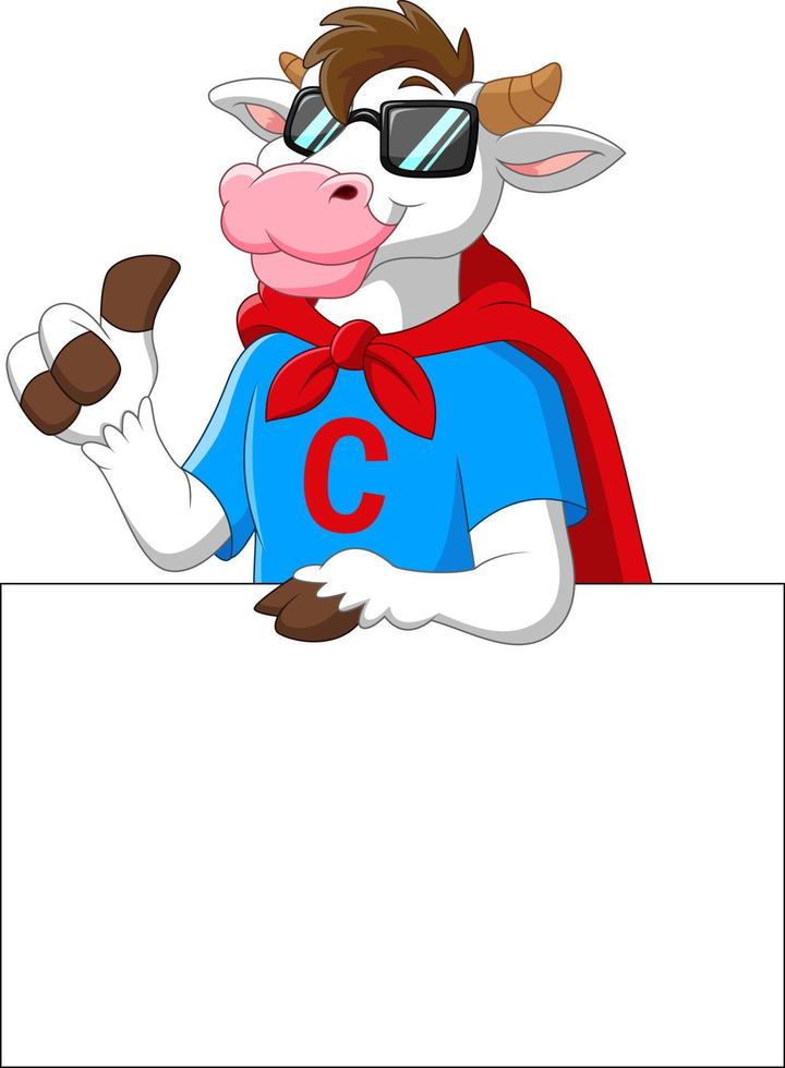 Cute cow cartoon with blank sign vector