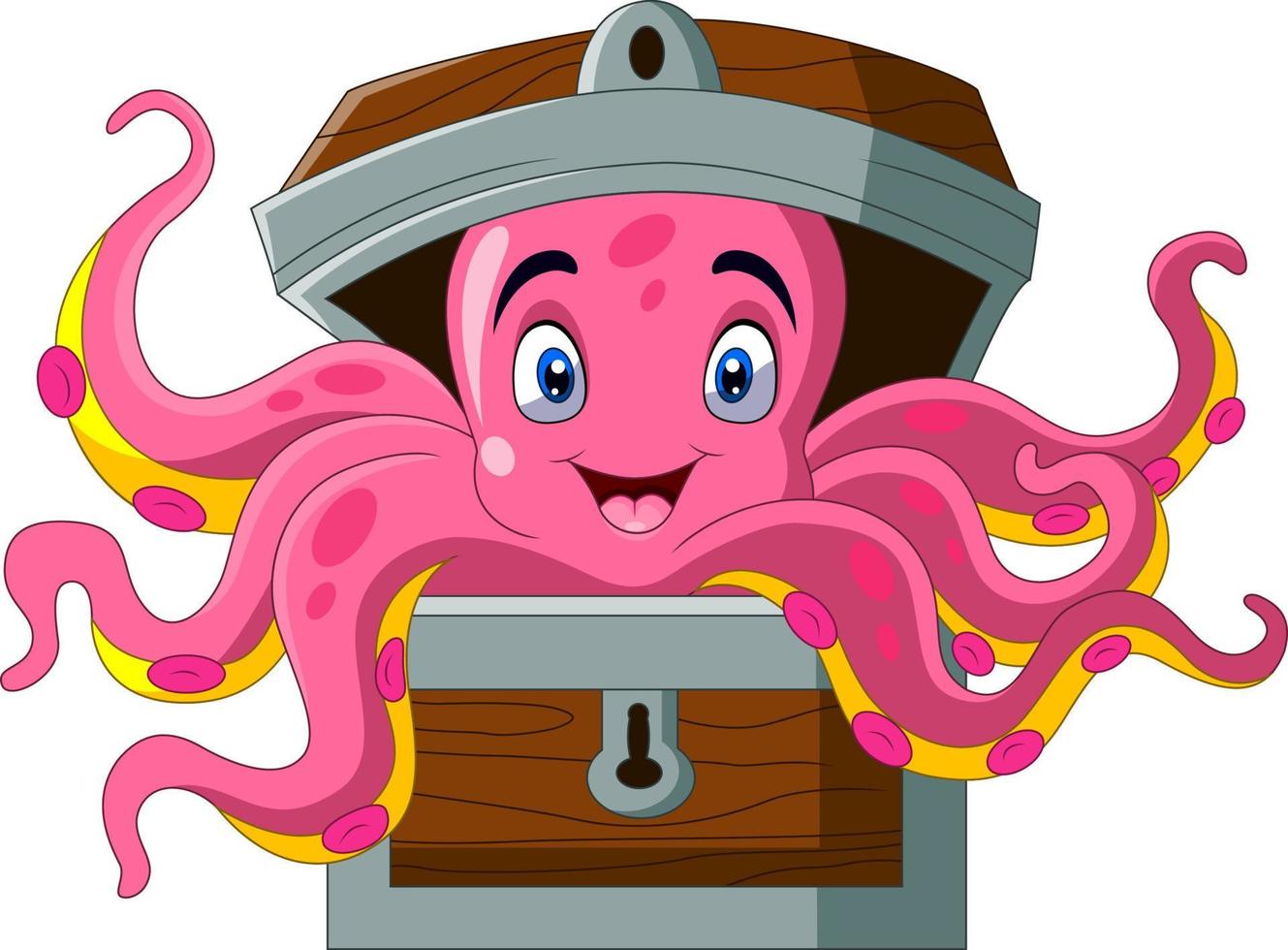 pulpo de dibujos animados en un cofre vector