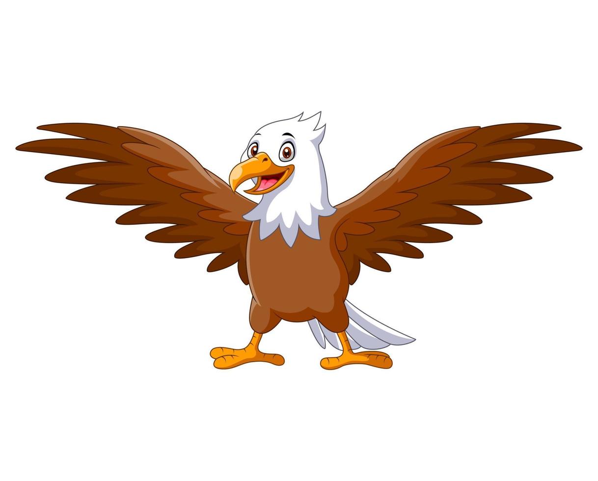 Cartoon eagle standing with wings extended vector
