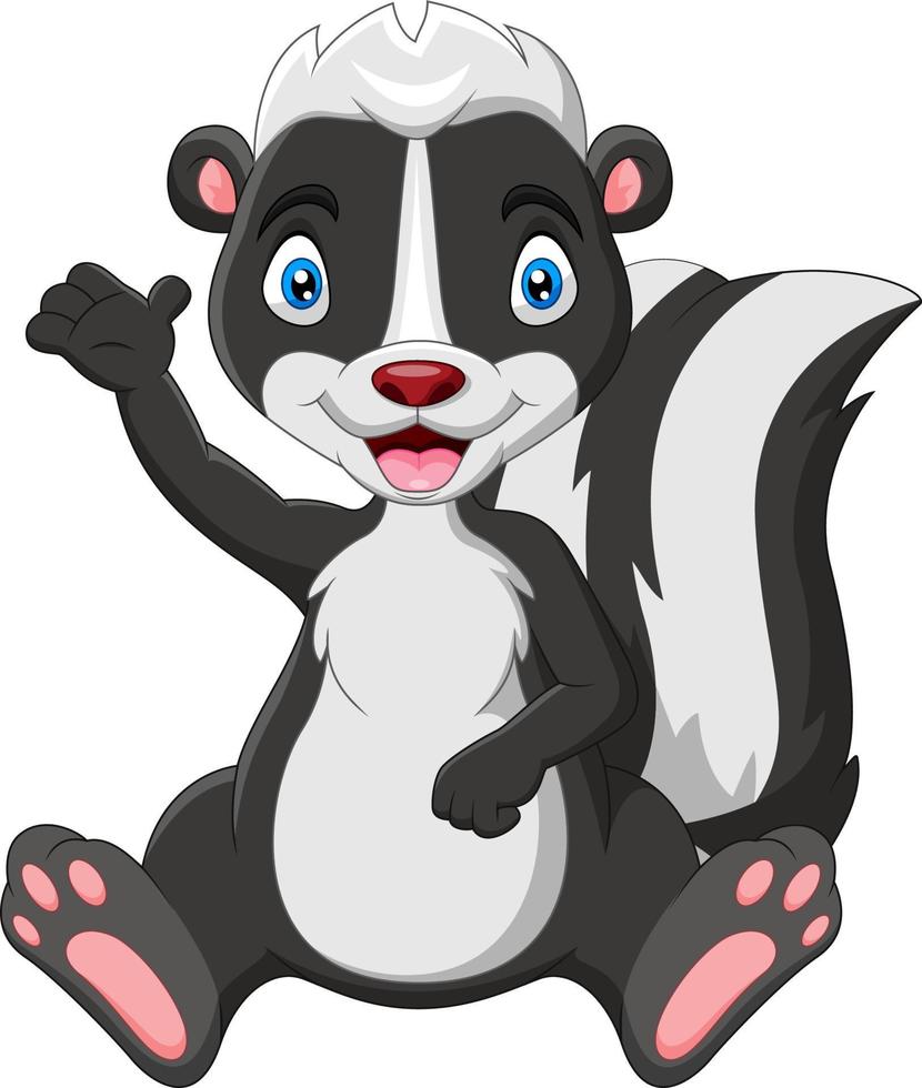 Cartoon skunk sitting with waving vector