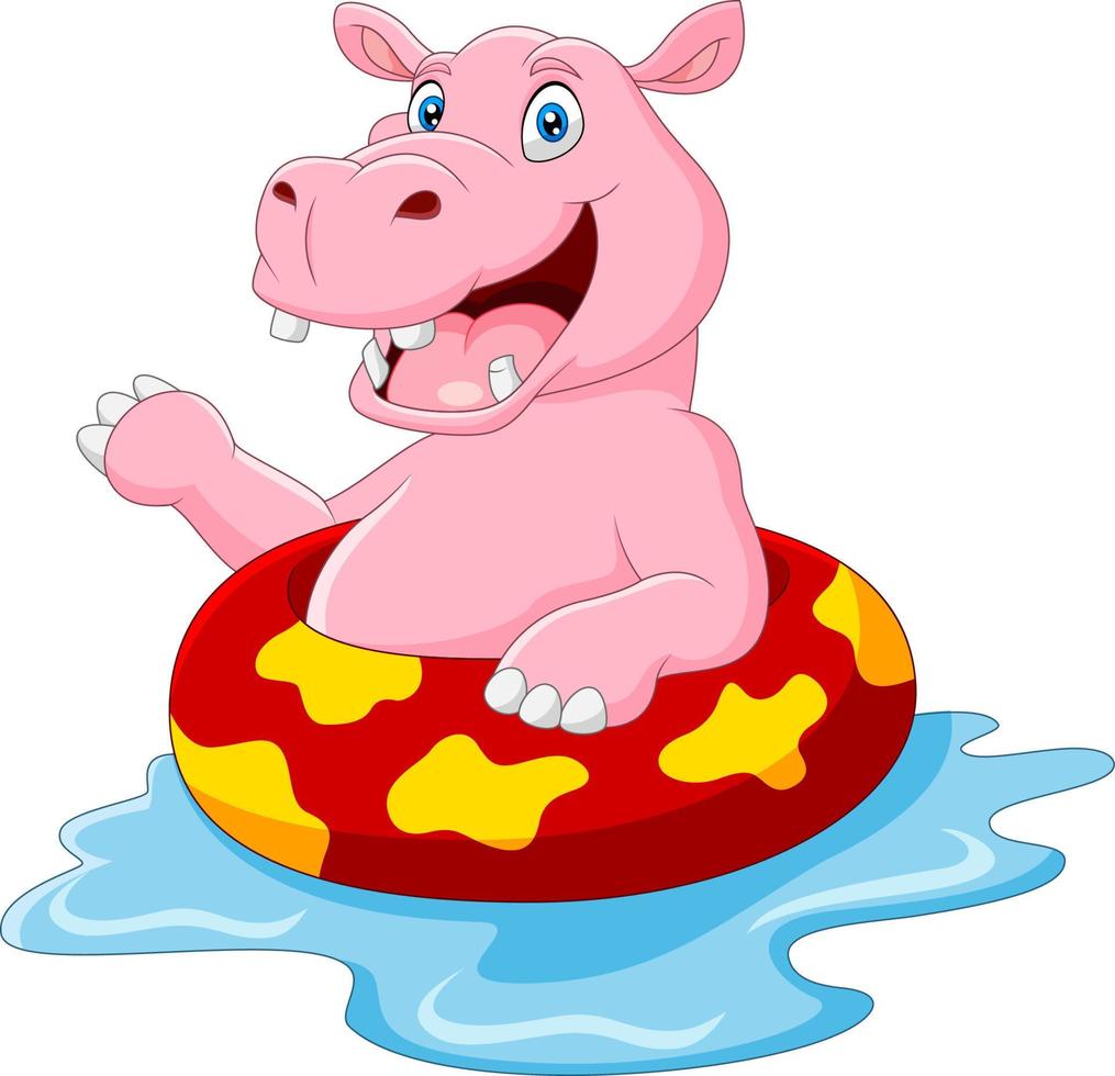 Cartoon hippo with inflatable ring vector