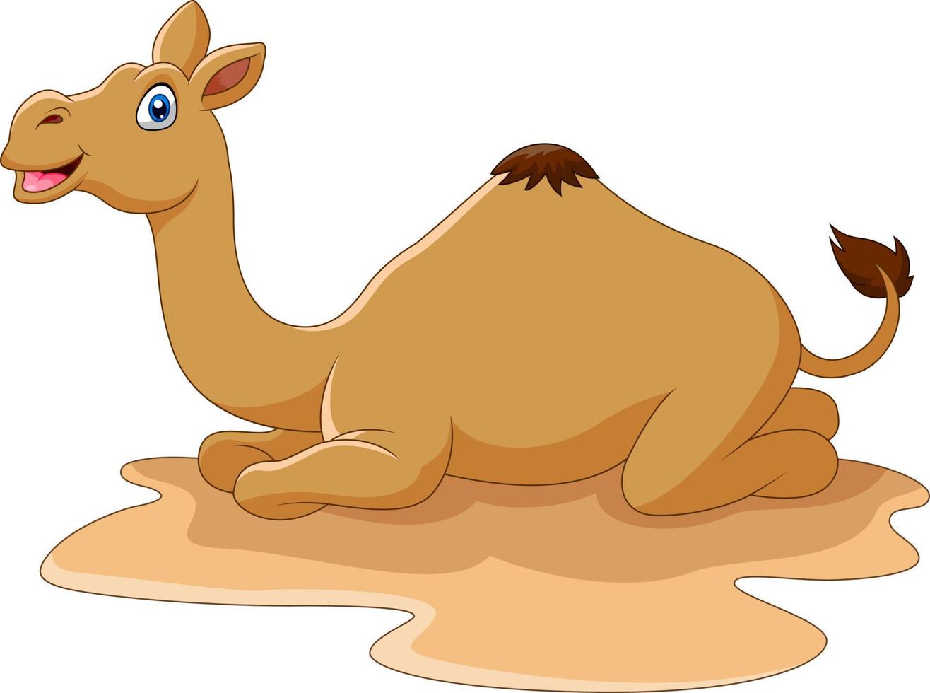 Cartoon funny camel sitting in desert vector