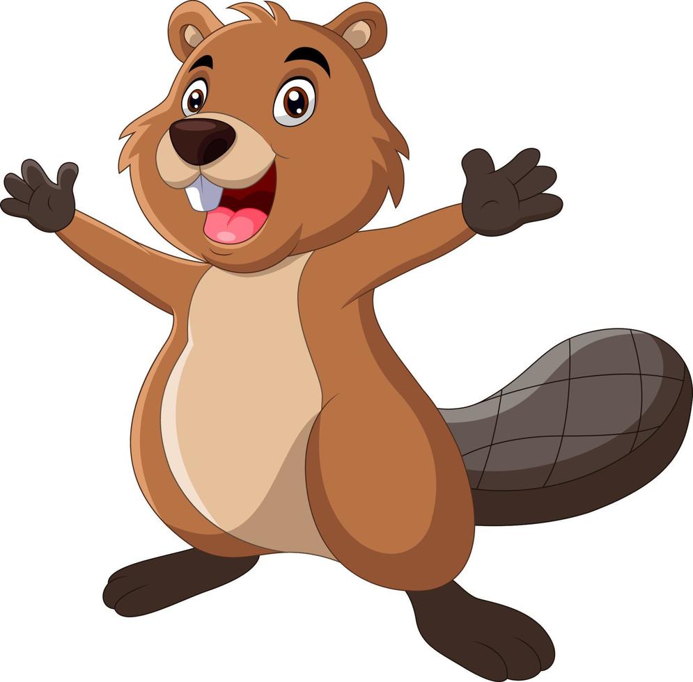 Cartoon funny beaver pose waving vector