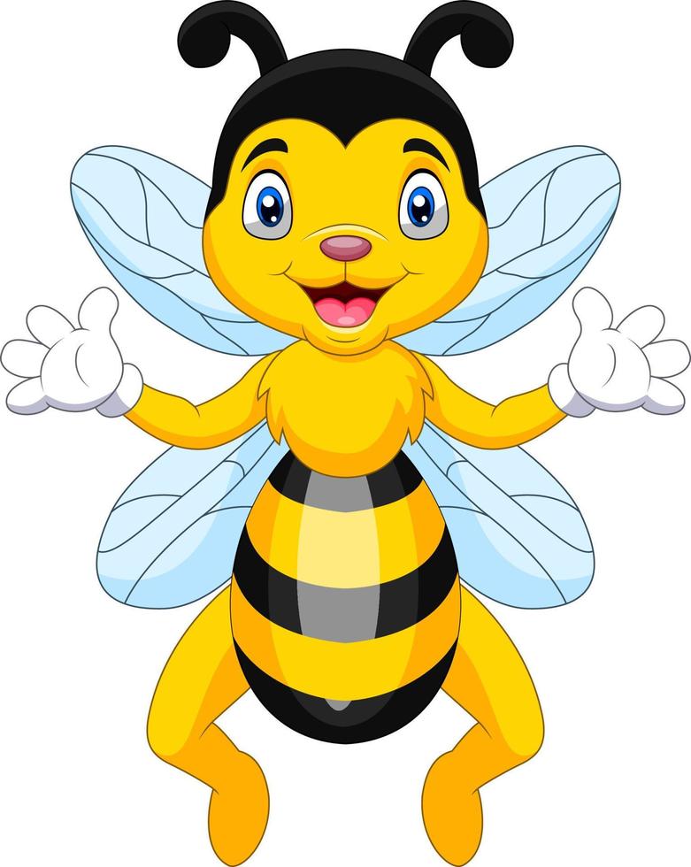 una linda abeja de dibujos animados saludando vector