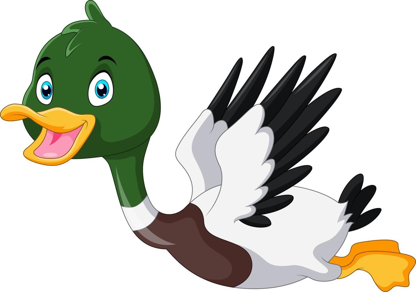 lindo pato real de dibujos animados volando vector