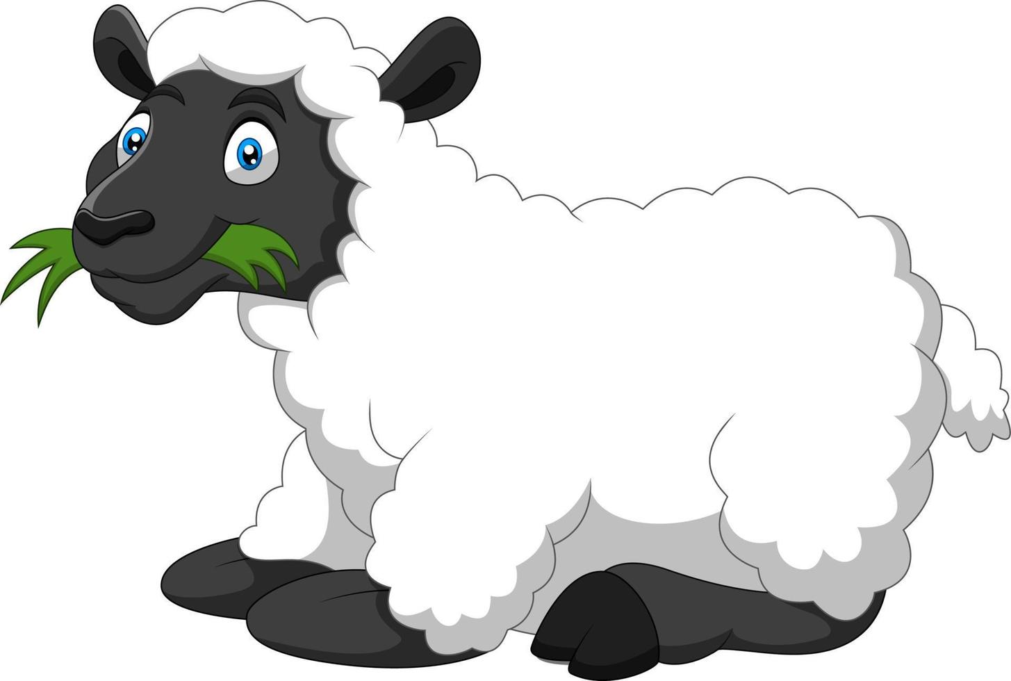 Cartoon funny sheep eating a grass vector