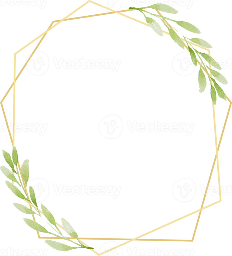 Acuarela dibujo a mano alzada hojas verdes corona con marco dorado png