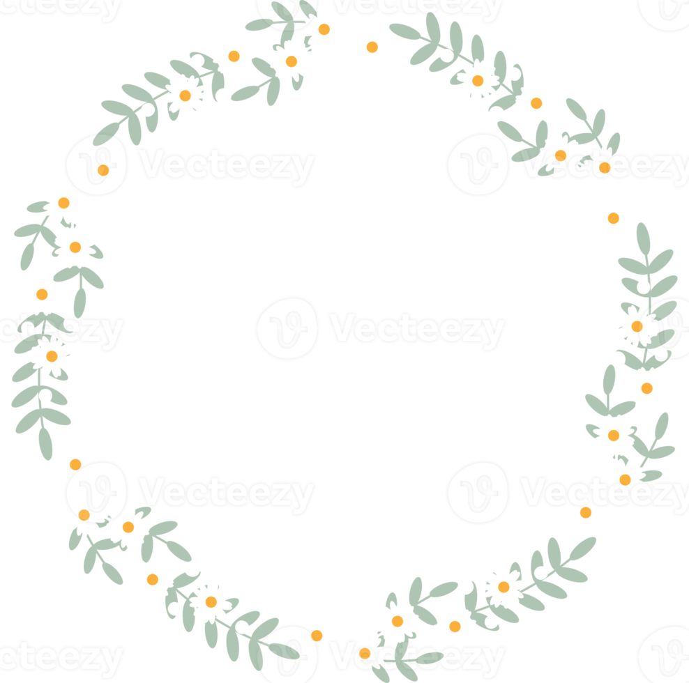 cute flat style white daisy flower wreath frame png