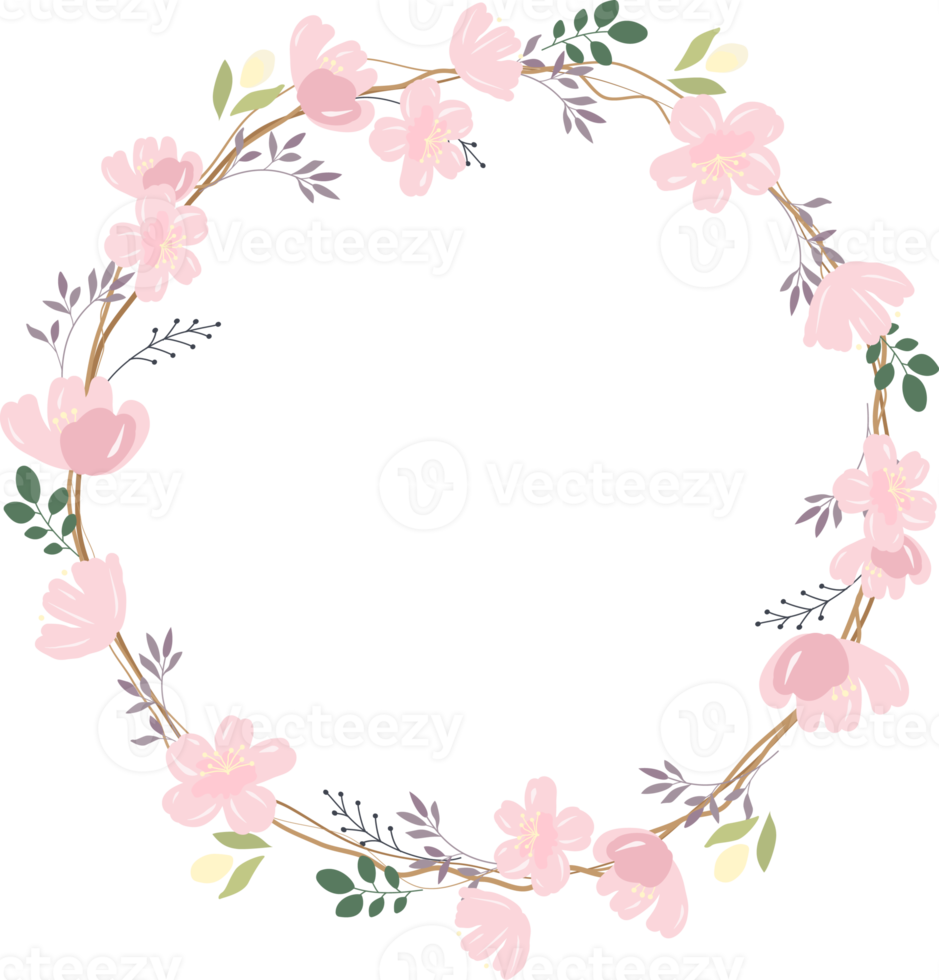 beautiful pink sakura or cheery blossom flower wreath frame png