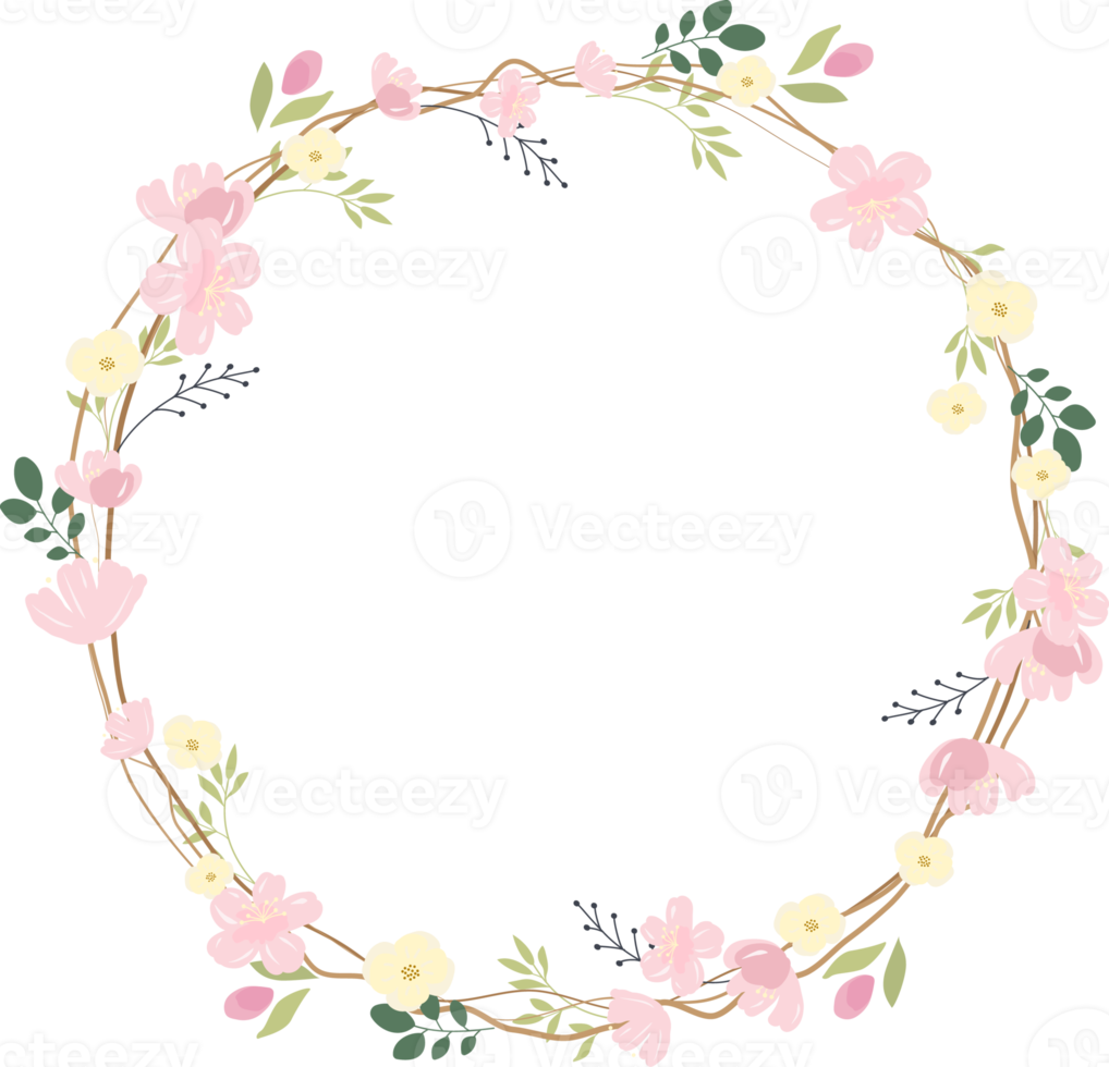 beautiful pink sakura or cheery blossom flower wreath frame png