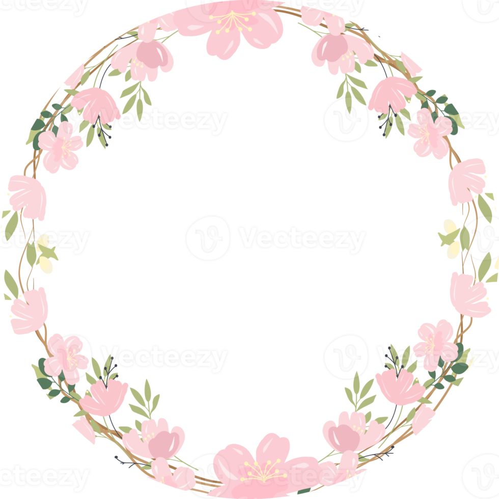 pink sakura or cherry blossom flower wreath frame sticker png