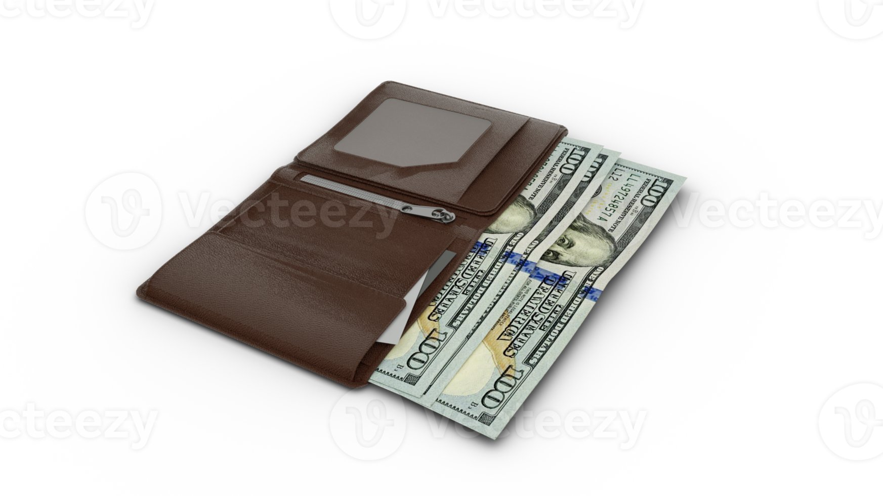 Rendu 3d des billets en dollars américains dans le portefeuille png