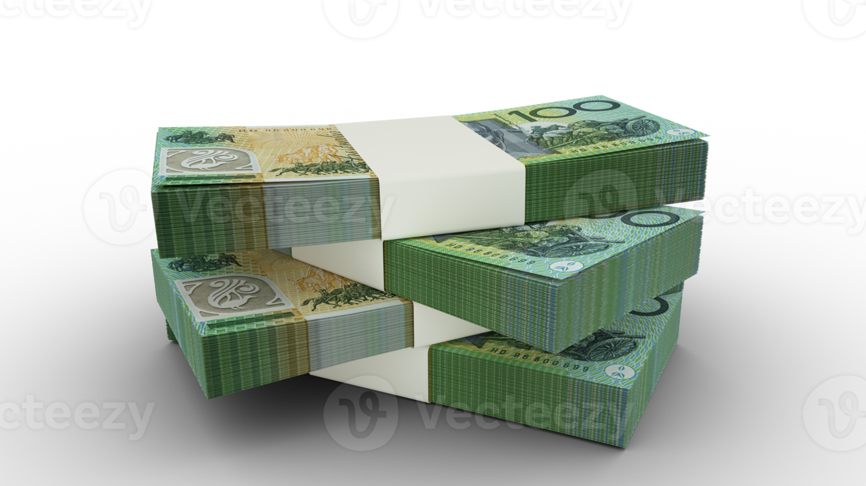 3d rendering of Stack of Australian dollar notes. Few bundles of Australian currency isolated on transparent background png