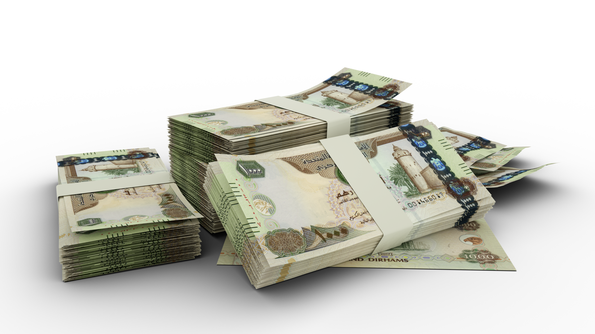 3d Rendering Of Stack Of 1000 United Arab Emirates Dirham Notes Few 