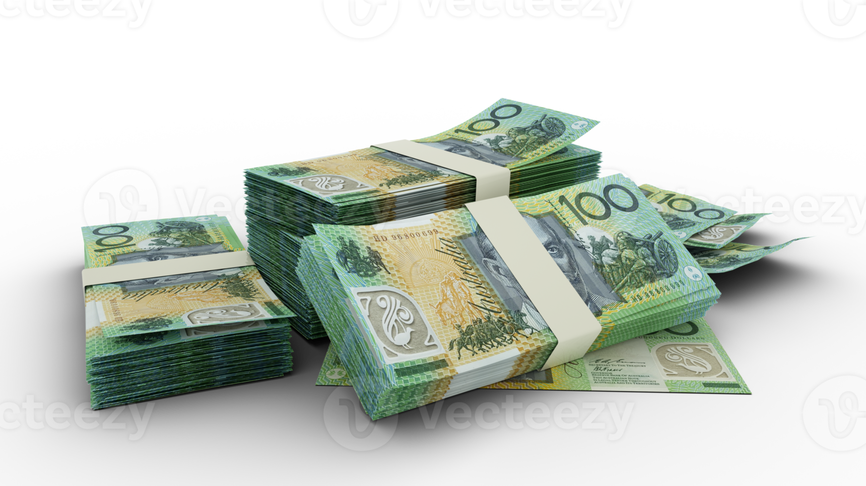 pile 3d de 100 billets en dollars australiens isolés sur fond transparent png