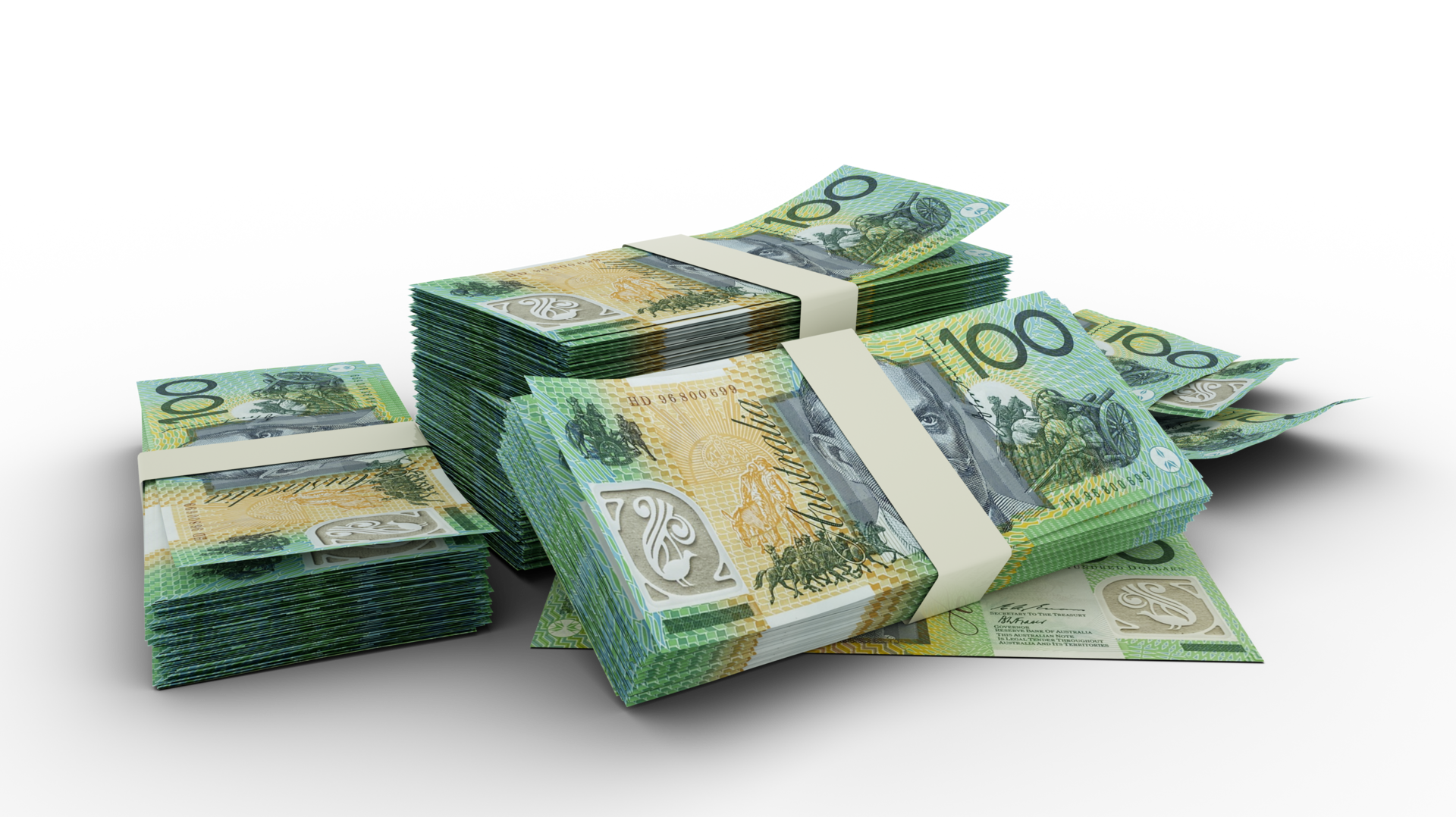 Pilha 3d De 100 Notas De D lar Australiano Isoladas Em Fundo 