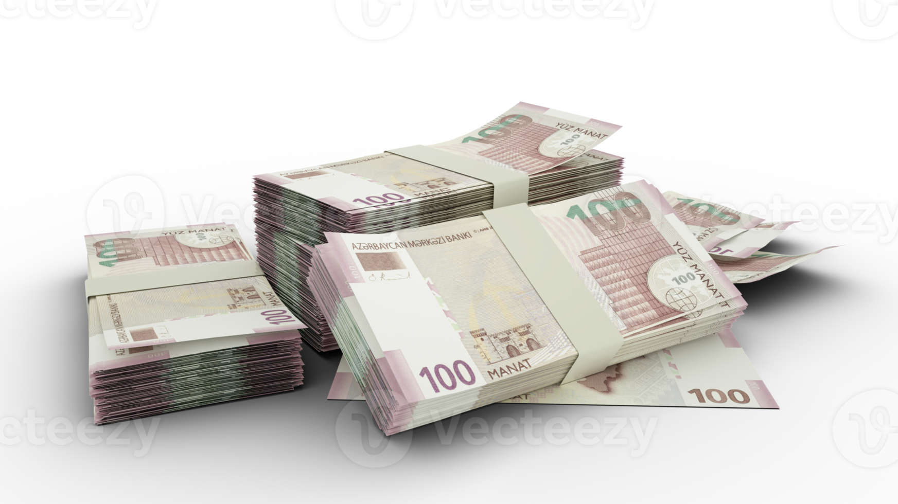 3D Stack of Azerbaijani manat notes isolated on transparent background png