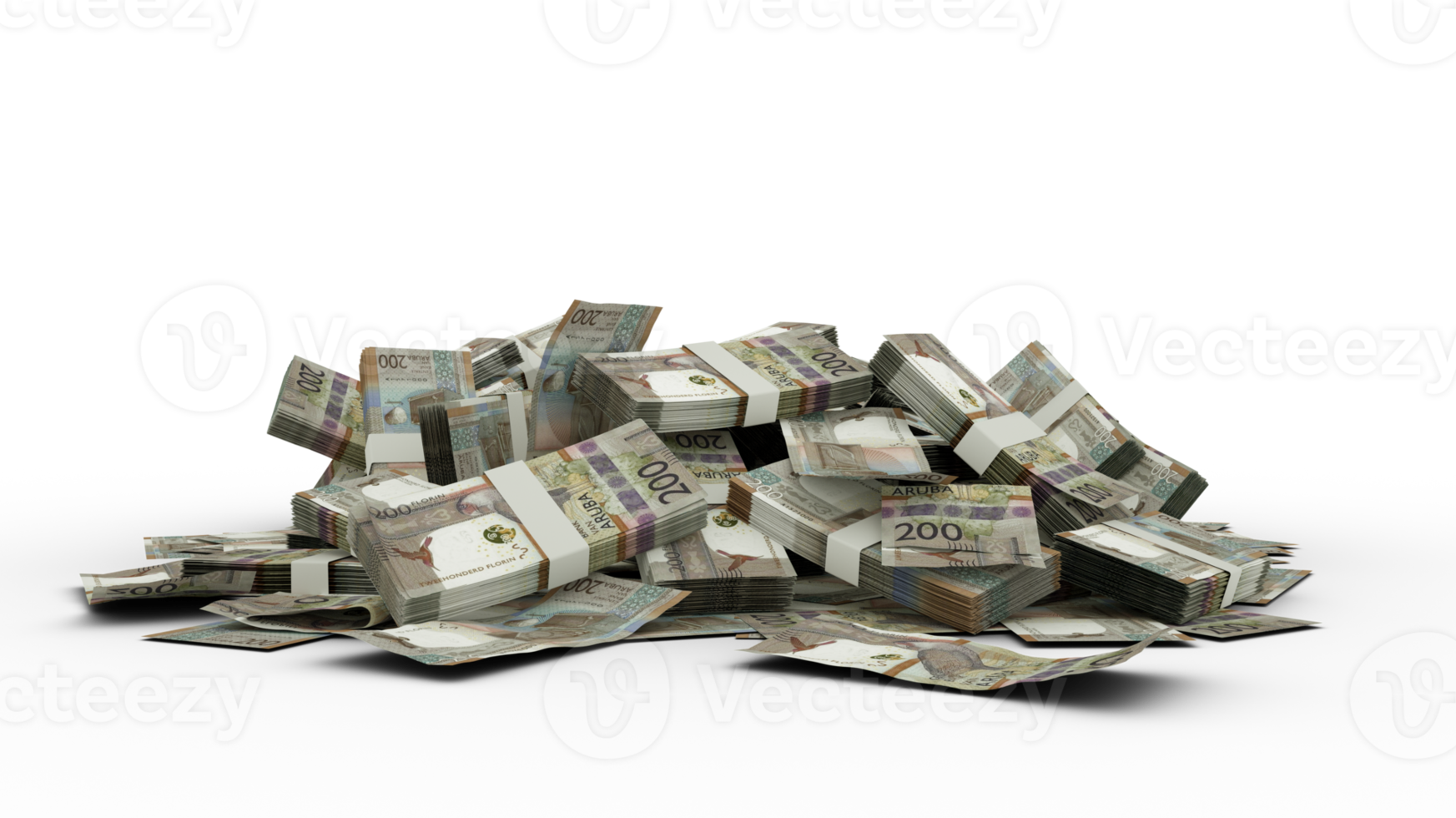 3D Stack of Aruban florin notes isolated on transparent background png