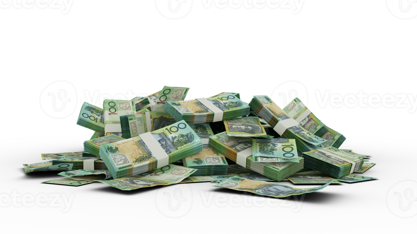3D Stack of Australian dollars notes isolated on transparent background png