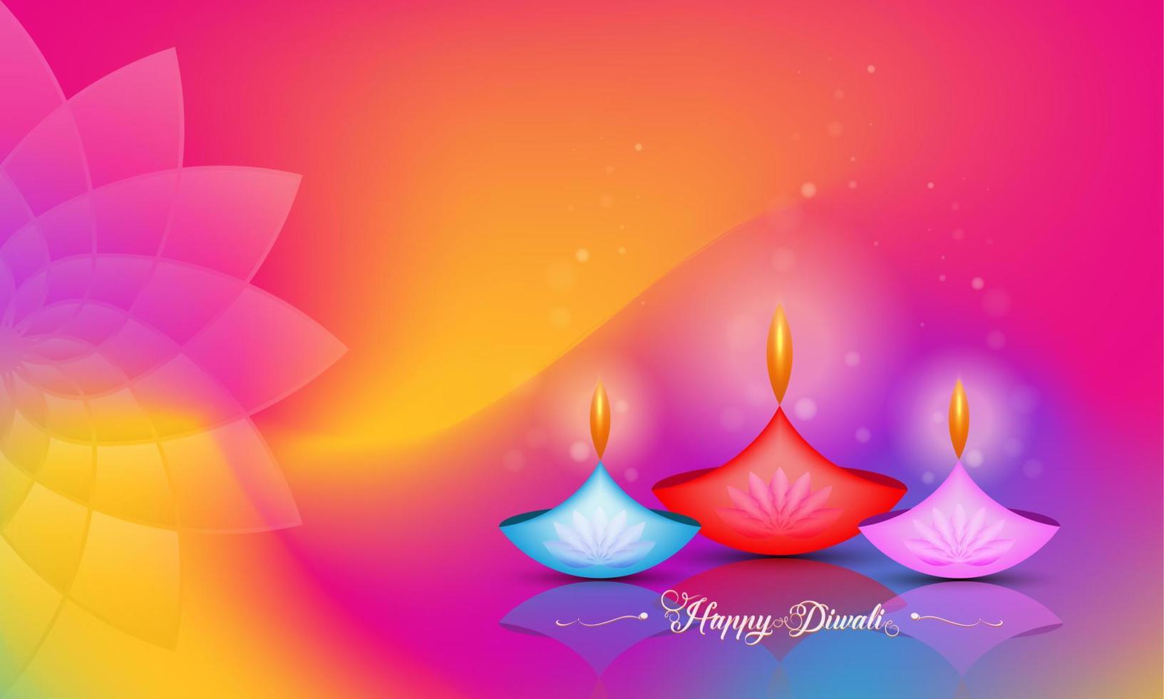 Happy Diwali Festival of Lights India Celebration colorful template. Graphic banner design of Indian Lotus Diya Oil Lamps, Modern Design in vibrant colors. Vector art style, gradient color background