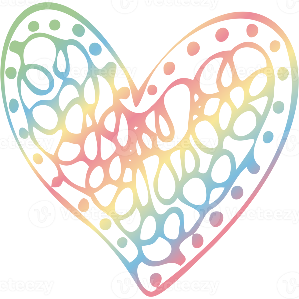 Rainbow simple doodle heart. Transparent PNG clipart for design