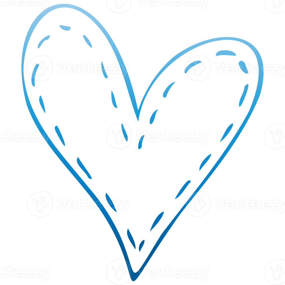 Simple blue doodle heart. Isolated design element for valentine's day, wedding, romance. Transparent PNG clipart