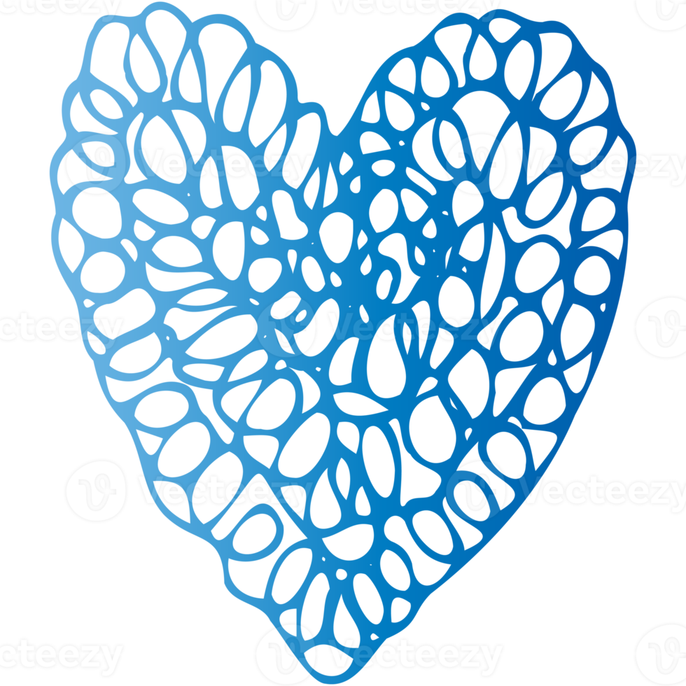 Simple blue doodle heart. Isolated design element for valentine's day, wedding, romance. Transparent PNG clipart