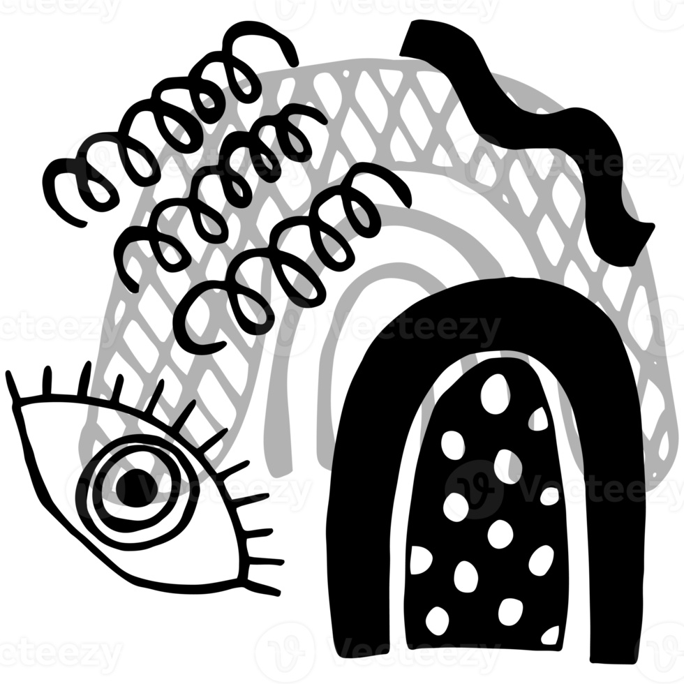 moderne abstrakte Doodle-Collage aus einfachen geometrischen Formen. Illustration im Boho-Stil, Handzeichnung, naiv. transparente PNG-Cliparts png