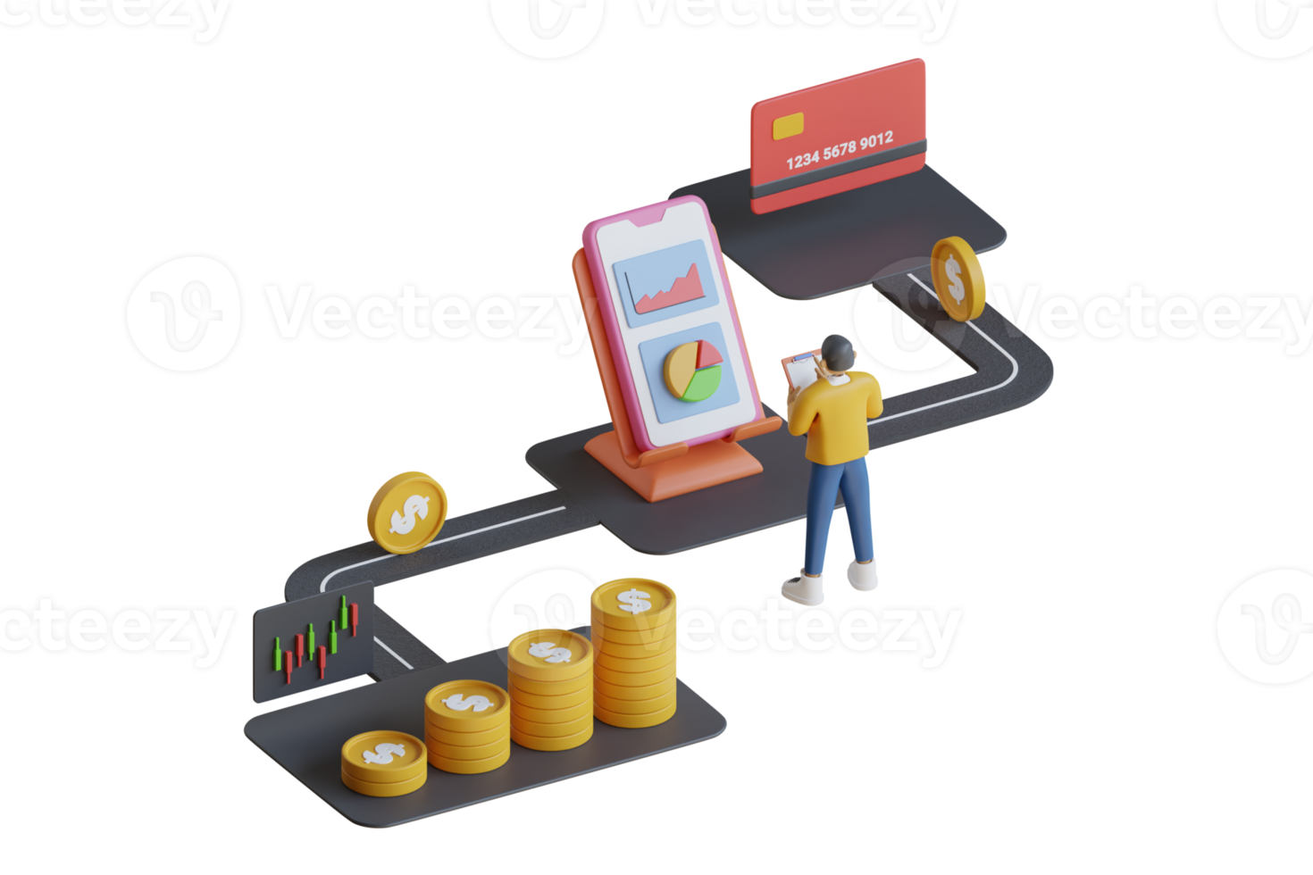 3d Dashboard and business finance report.  dollar golden coin, cash flow or money transfer concept, business and financial, money, income, investing, operating, financing and profit, png