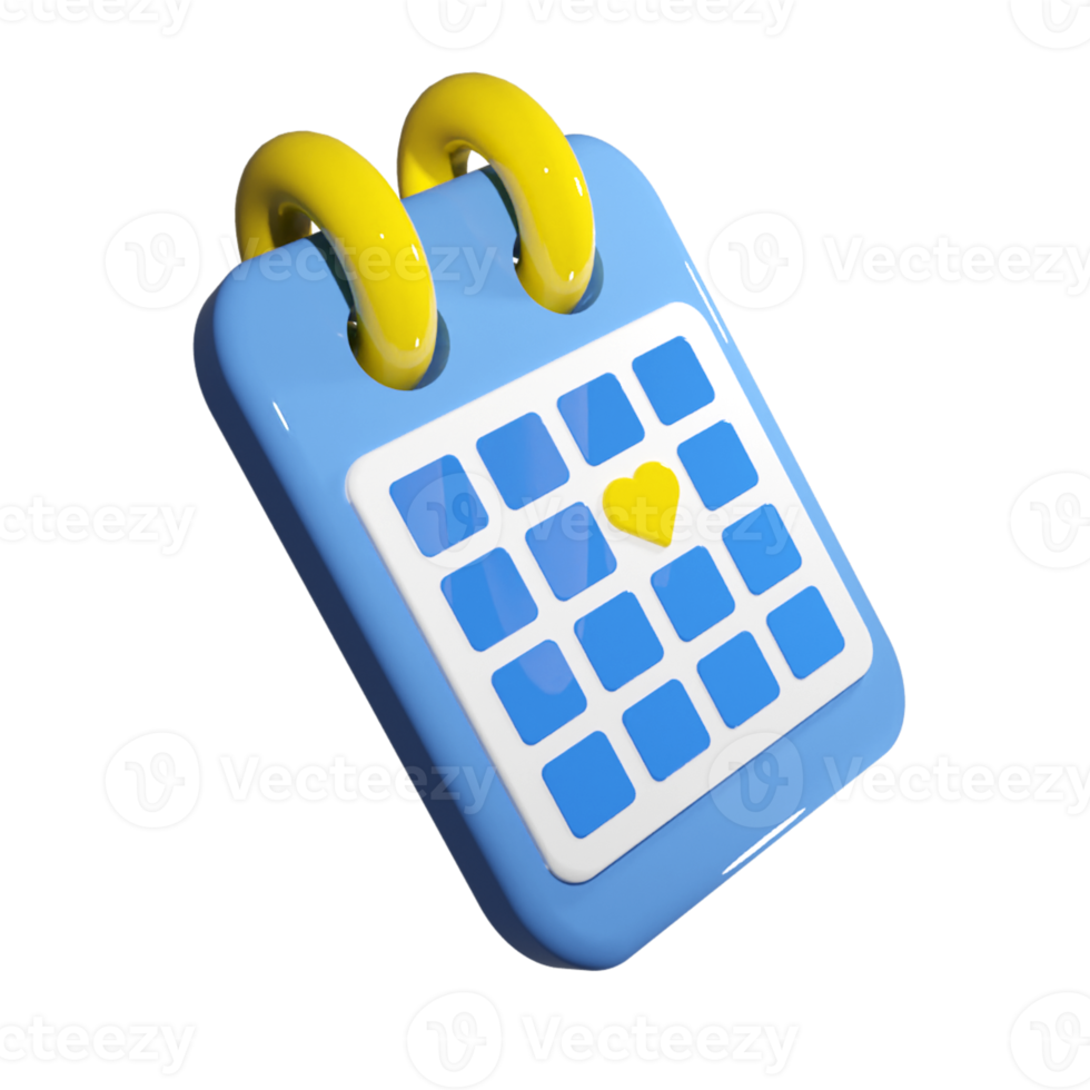 Spiral note pad with highlighted appointment for business presentation. 3d render of calendar with save the date schedule for event, wedding or birthday party png