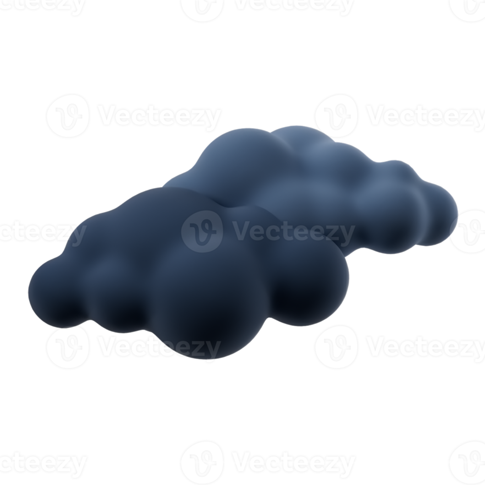 3D cartoon weather rain clouds. Dark cloud sign isolated on transparent background. 3d render illustration. png