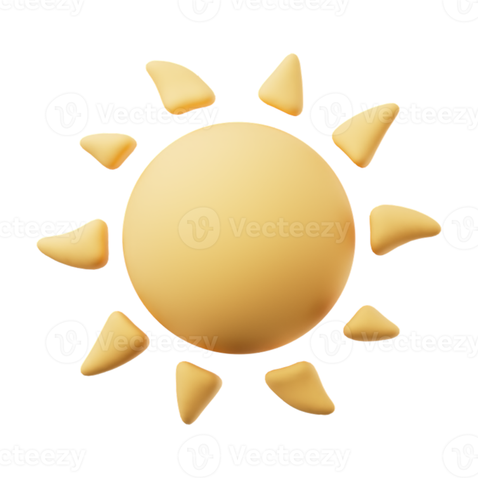 El clima de dibujos animados en 3D es soleado. signo solar aislado sobre fondo transparente. png