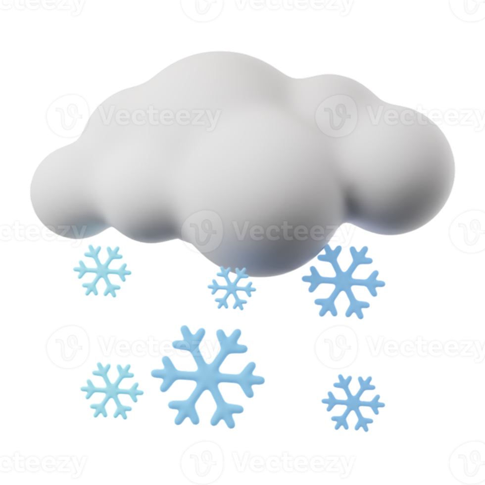 3d tecknad serie väder ikon snö. moln och snöflingor tecken isolerat på transparent bakgrund. 3d framställa illustration. png