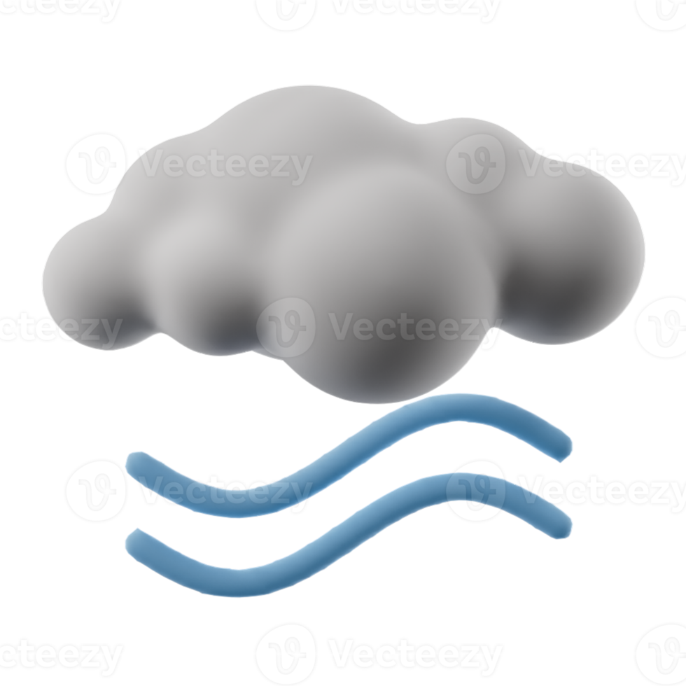 Niebla del tiempo de dibujos animados en 3D. signo de nube y niebla aislado sobre fondo transparente. Ilustración de procesamiento 3d. png