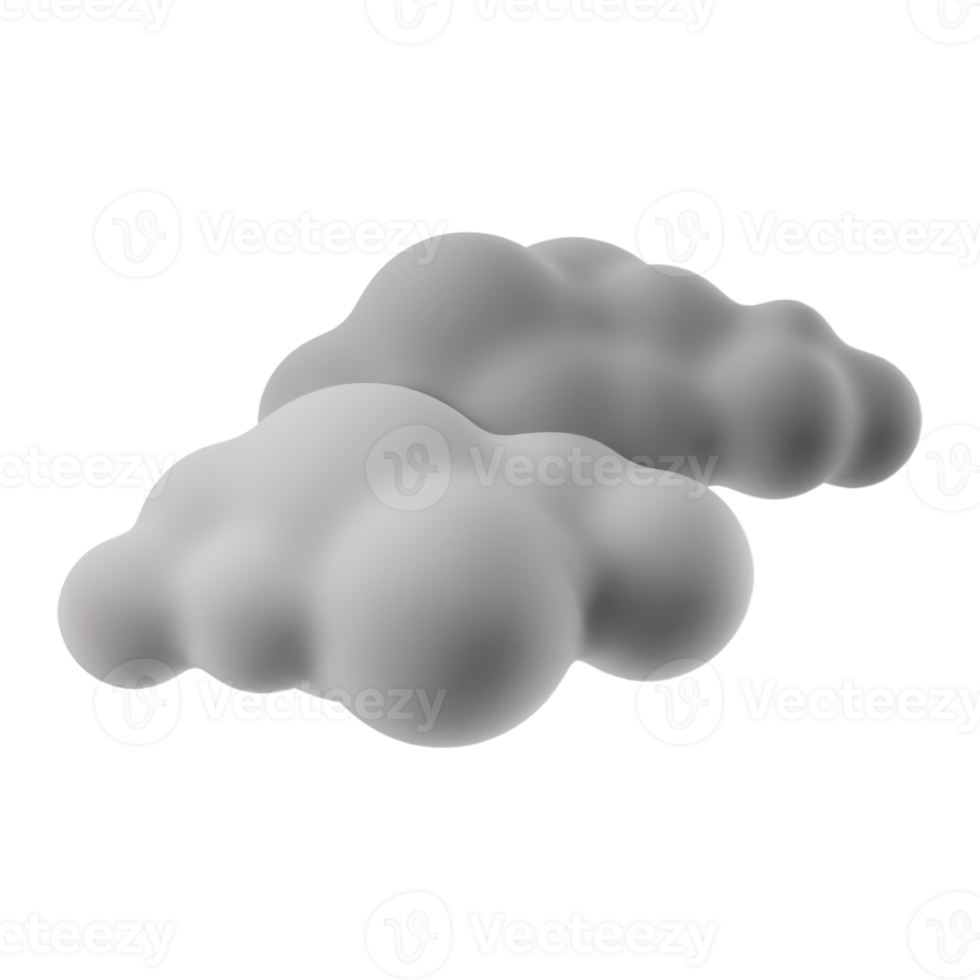 3D cartoon weather cloudy. Gray clouds sign isolated on transparent background. 3d render illustration. png