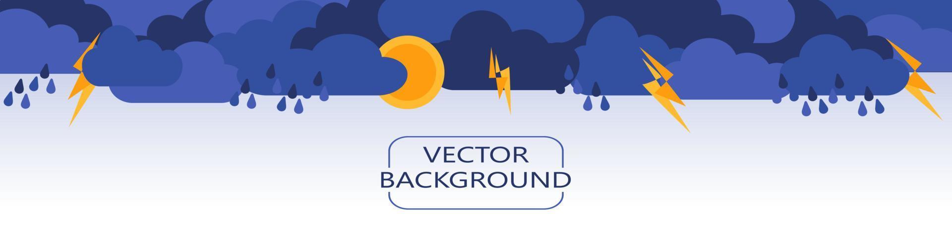 Cloudy abstract background vector illustration with raindrops and thunderbolts