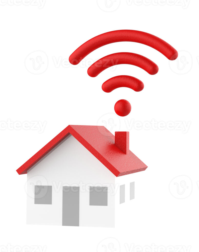 Wifi and house icon isolated on transparent background. 3D rendering. png