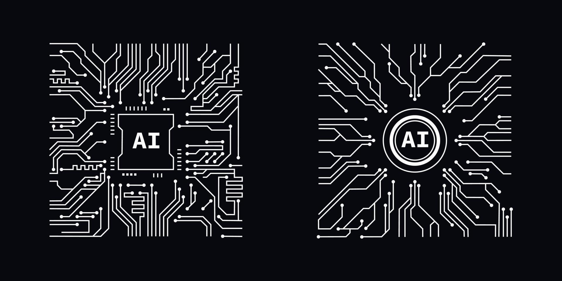 Processor in style of Printed circuit board outline illustration. Futuristic artificial intelligence design theme. Modern technology networking for design element vector