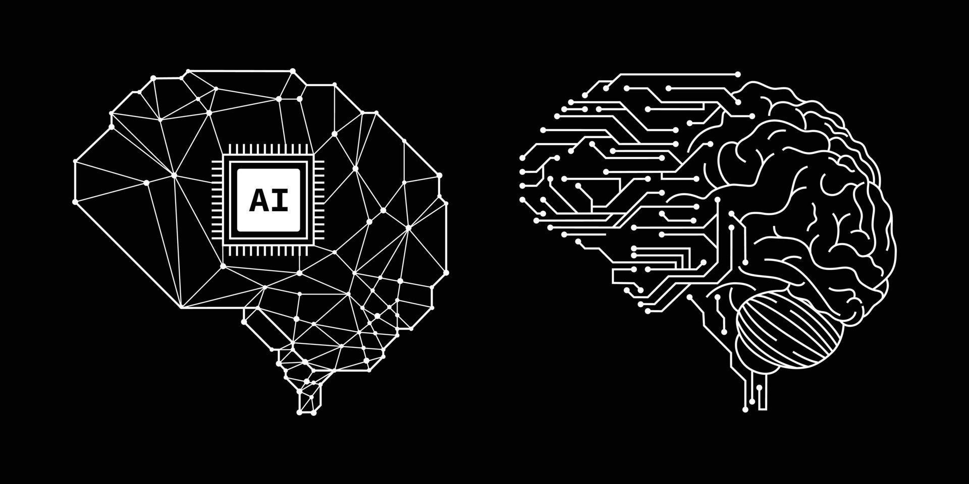 brain in style of Printed circuit board outline illustration. Futuristic artificial intelligence design theme. Modern technology networking for design element vector