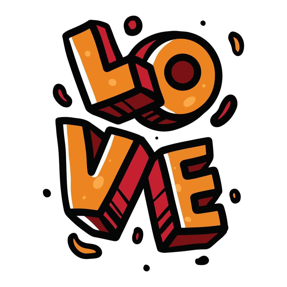 Love hand drawn text cartoon in flat stroke 3d illustration for design element vector