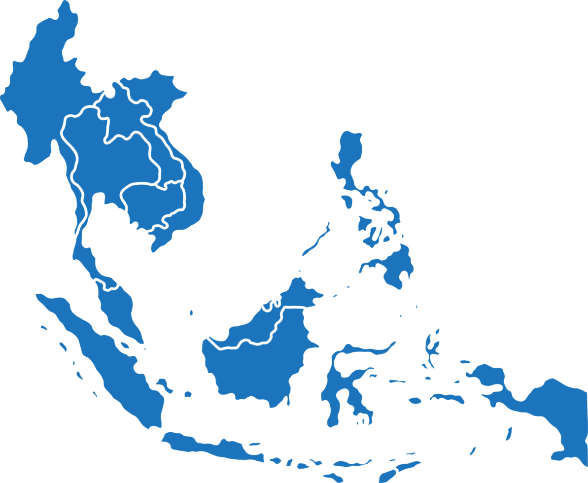 desenho à mão livre do mapa dos países do sudeste asiático. png